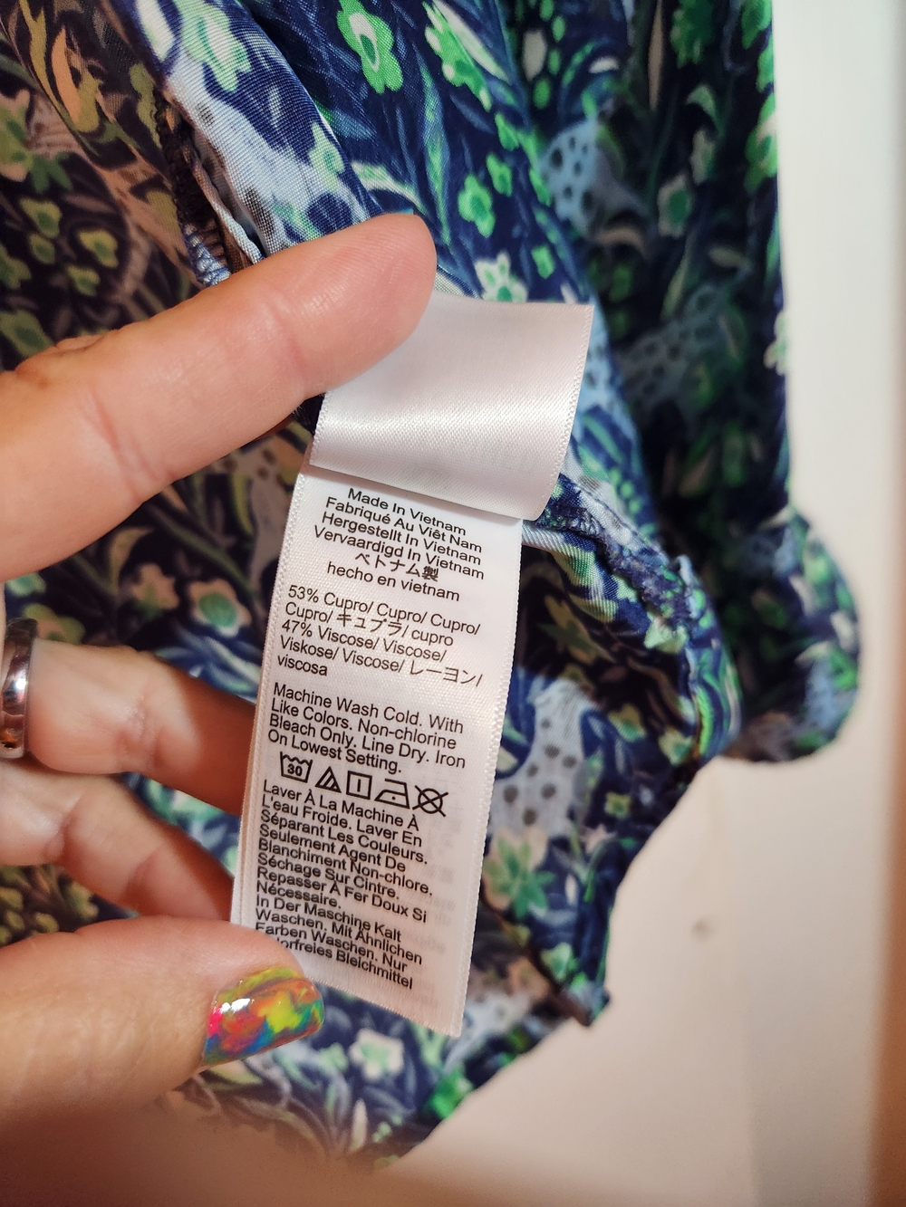 J. Crew Navy Button-Down Shirt with Green and Light Blue Cheetah Floral Print - Picture 4 of 6
